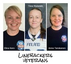 Vuonna 2015 EM-kisoissa Elina Kero kuului Suomen joukkueen "Linebackers veterans" -ryhmään yhdessä Anna Tanskasen ja Tiina Mutasen kanssa.
Kuva: Naisten maajoukkue