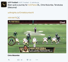 Chris Mulumba on opettanut jo ainakin yhden sanan suomea tulevalle joukkueelleen. UCF Football todisti asian Twitter-tilillään.